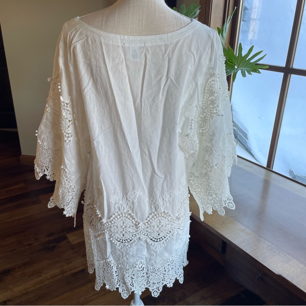 Anthropologie Eberjey Castaway White Cotton Lace Tunic Top Coverup sz M/L - Picture 6 of 12